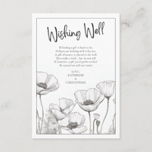 Witte papavers bloemenelegante bruiloft die goed w informatiekaartje (Voorkant)