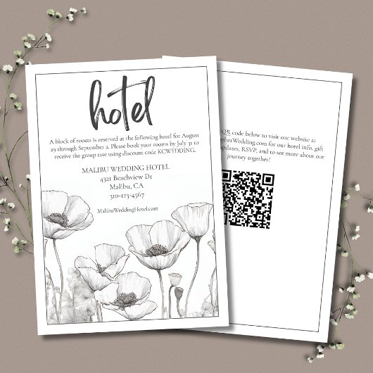 Witte papavers Elegant Floral Wedding Hotel Informatiekaartje