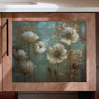 Witte papavers met Blauwgroen ontkoppeling Tissuepapier