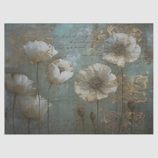 Witte papavers met Blauwgroen ontkoppeling Tissuepapier (Voorkant)