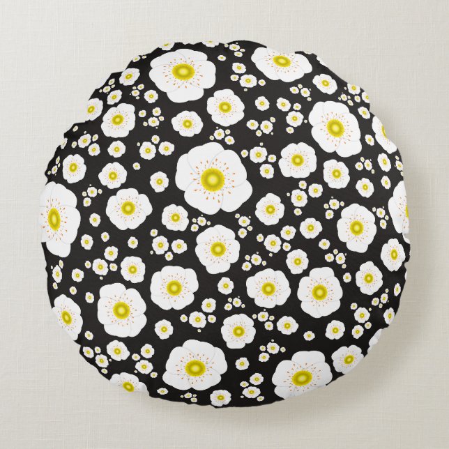 Witte papavers rond Sierkussen Rond Kussen (Voorkant)