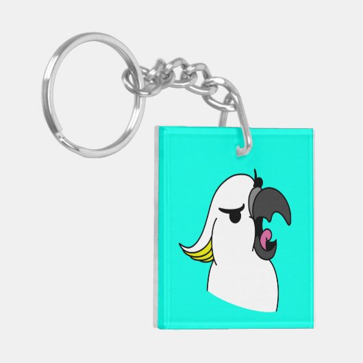 Witte papegaai met grappige tekst sleutelhanger (Voorkant Links)