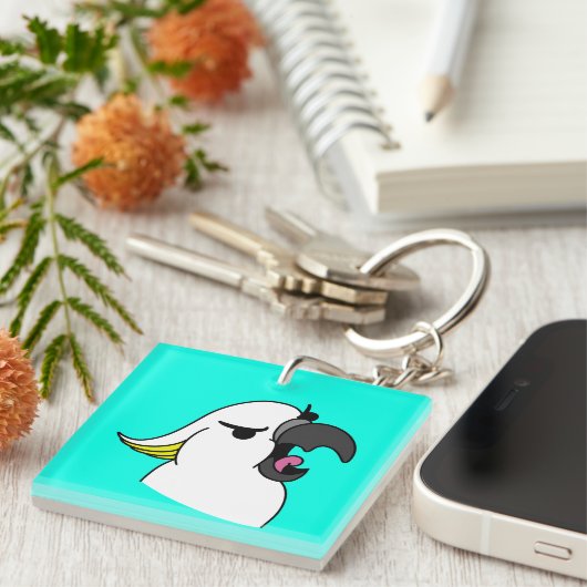 Witte papegaai met grappige tekst sleutelhanger (Voorkant Rechts)