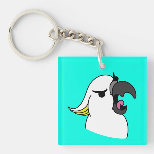 Witte papegaai met grappige tekst sleutelhanger (Voorkant)