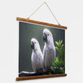 Witte papegaaien in de regen hangend wandkleed (Gebogen)