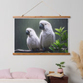 Witte papegaaien in de regen hangend wandkleed (Slaapkamer)