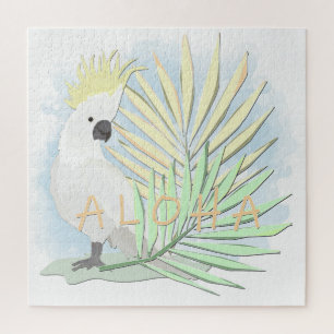 Witte papegaaien in palmbladeren. legpuzzel