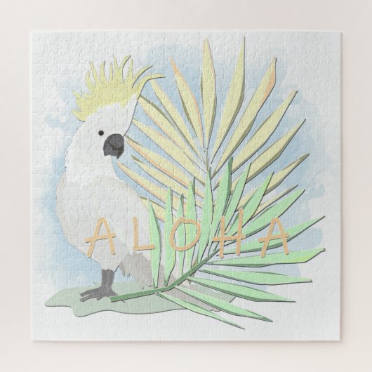 Witte papegaaien in palmbladeren. legpuzzel (Verticaal)