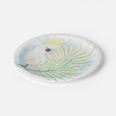 Witte papegaaien in palmbladeren. papieren bordje (Gekanteld)