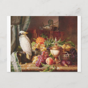 Witte papegaairvogel met paprika's briefkaart