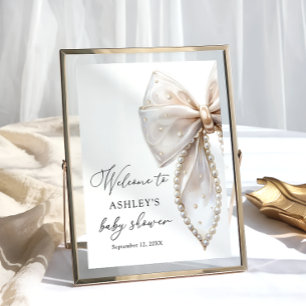 Witte Parel Boog Meisje Baby Shower Welkom Poster