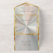 Witte parel, gouden bladeren, duiven & hart all in one uitnodiging (Buitenkant)