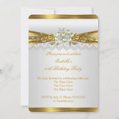 Witte Parel Gouden Kant Bloemen 50ste Verjaardagsf Kaart (Achterkant)