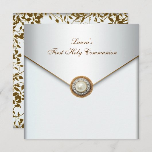 Witte Parel Gouden Meisjes Eerste Heilige Communie Kaart