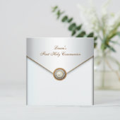 Witte Parel Gouden Meisjes Eerste Heilige Communie Kaart (Staand voorkant)