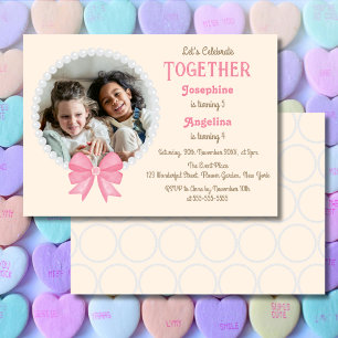 Witte Parel Roze Bow Foto Meisje Joint Verjaardag Kaart