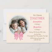 Witte Parel Roze Bow Foto Meisje Joint Verjaardag Kaart (Voorkant)