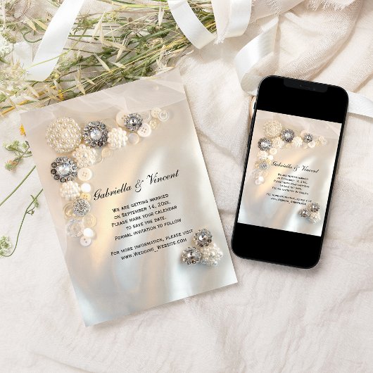Witte pareldiamant Buttonnen Weddenschap Save the  Kaart