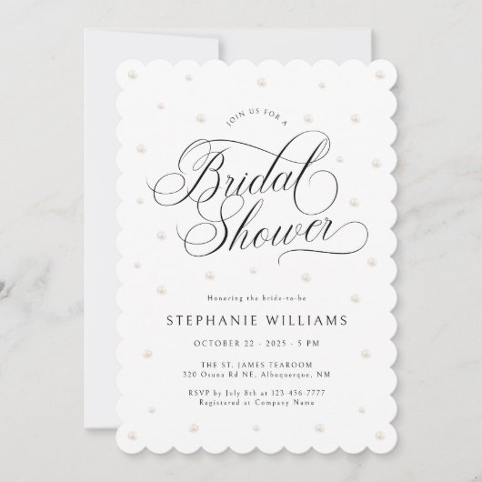 Witte Parels Bruids Douche Uitnodiging (Voorkant)
