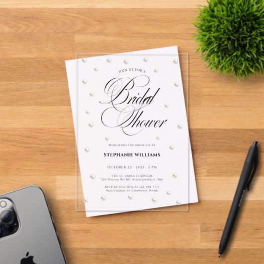 Witte Parels Bruidsfeest Acryl Uitnodigingen (Insitu (Uitnodiging))