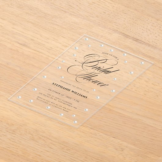 Witte Parels Bruidsfeest Acryl Uitnodigingen (Laagn)