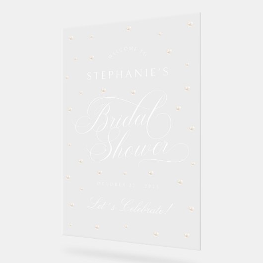 Witte Parels Bruidsfeest Ontvangst Acrylaat Bord (Hoek)