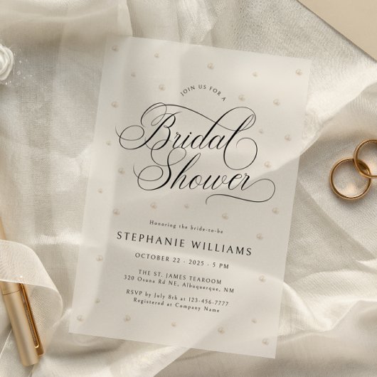 Witte Parels Bruidsfeest Vellum Uitnodigingen