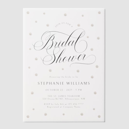 Witte Parels Bruidsmeisjestoernooi Vellum Vellum Uitnodigingen (Voorkant)