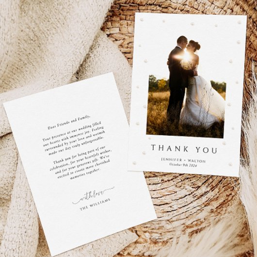 Witte parels bruiloft dank u kaart