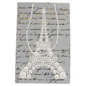 Witte Parels Eiffeltoren Midden Cadeaubagage Medium Cadeauzakje (Achterkant)