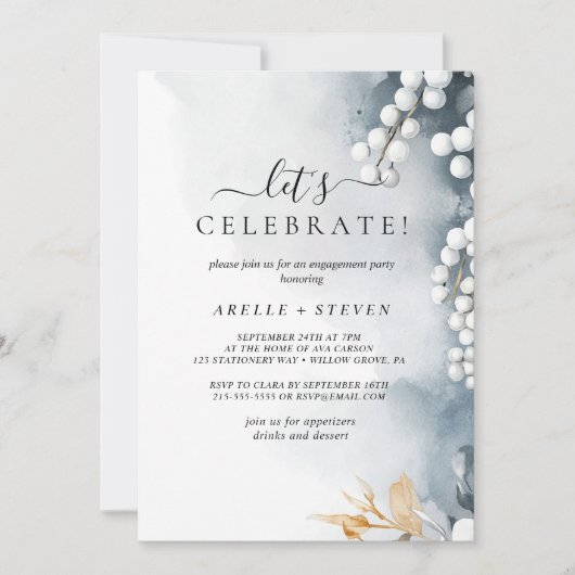 Witte Parels en Bloemen Verlovingsfeest Kaart (Voorkant)