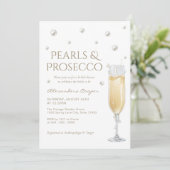 Witte Parels en Prosecco Bruidsdouche Kaart (Staand voorkant)