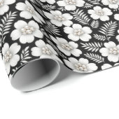 Witte parels in bloempatroon cadeaupapier (Rol Hoek)