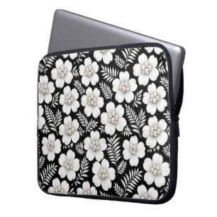 Witte parels in bloempatroon laptop sleeve