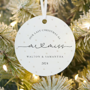 Witte parels meneer en mevrouw metalen ornament
