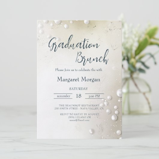 Witte Parels Minimalistische Bruids Brunch Kaart (Staand voorkant)