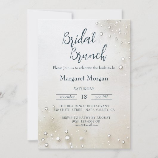 Witte Parels Minimalistische Bruids Brunch Kaart (Voorkant)