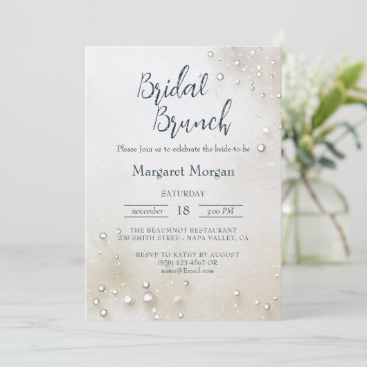 Witte Parels Minimalistische Bruids Brunch Kaart (Staand voorkant)