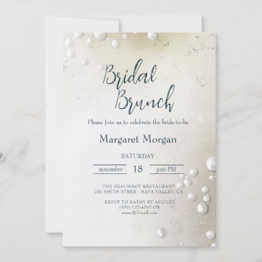 Witte Parels Minimalistische Bruids Brunch Kaart (Voorkant)