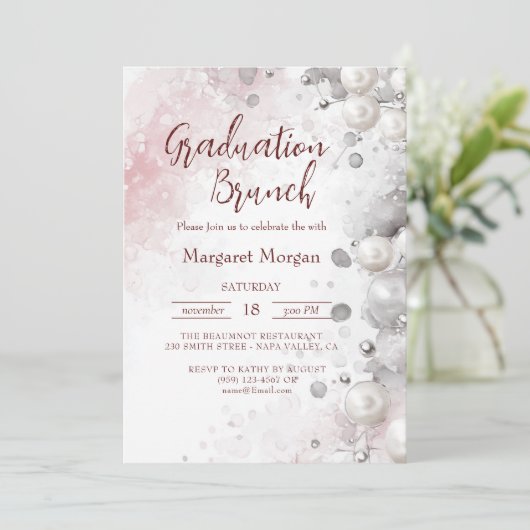 Witte Parels Moderne Roze Bruids Brunch Kaart (Staand voorkant)