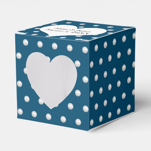 Witte parels op blauw bedankdoosjes (Voorkant Zijde)