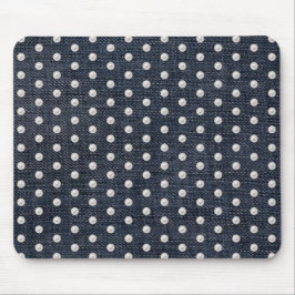 witte parels op blauwe denim muismat