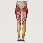 Witte parels op rode AI-kunst Leggings (Voorkant)