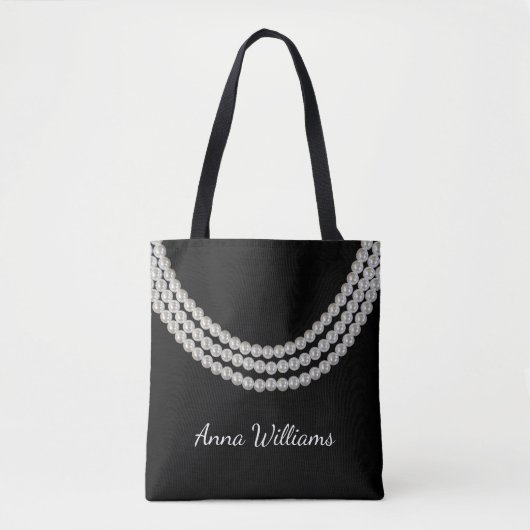 witte parels op zwart tote bag (Voorkant)