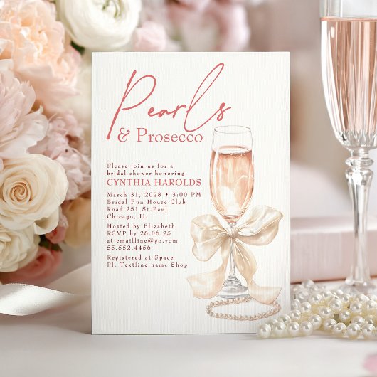 Witte Parels & Prosecco Rosé Bruiloftsfeest Kaart