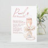 Witte Parels & Prosecco Rosé Bruiloftsfeest Kaart (Staand voorkant)