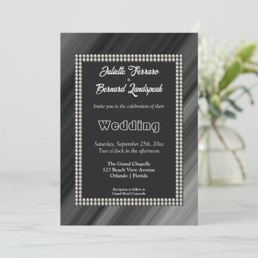 Witte Parels, Retro Zwart & Wit Bruiloft Kaart (Staand voorkant)