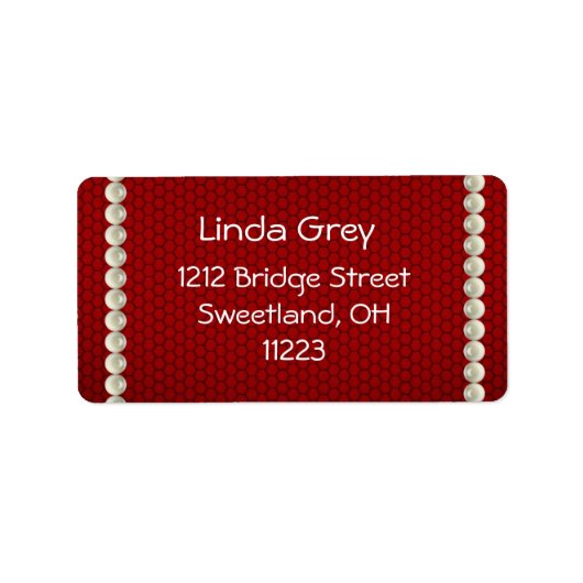 Witte Parels Rode Adreslabel Etiket (Voorkant)