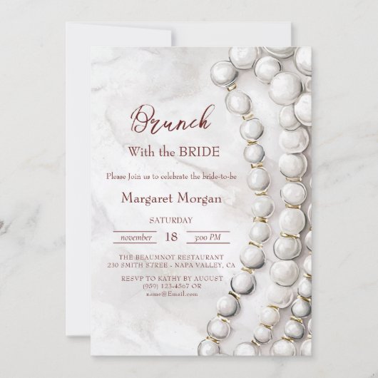 Witte Parels Rode Brunch met Bruid Kaart (Voorkant)