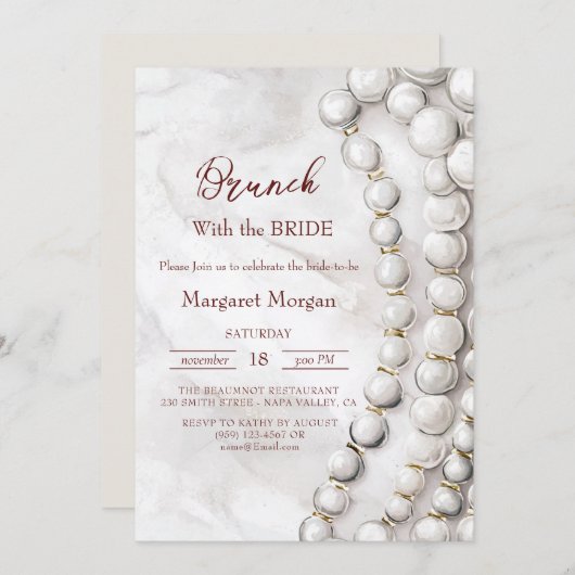 Witte Parels Rode Brunch met Bruid Kaart (Voorkant / Achterkant)